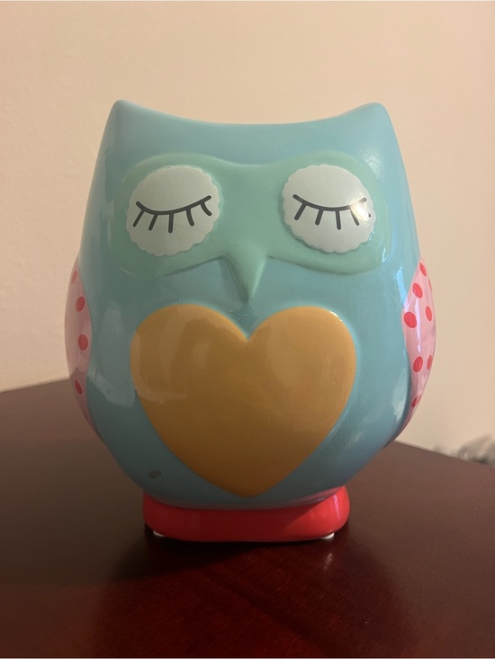 Other - Cute Blue Owl Ceramic Bank with Yellow Heart